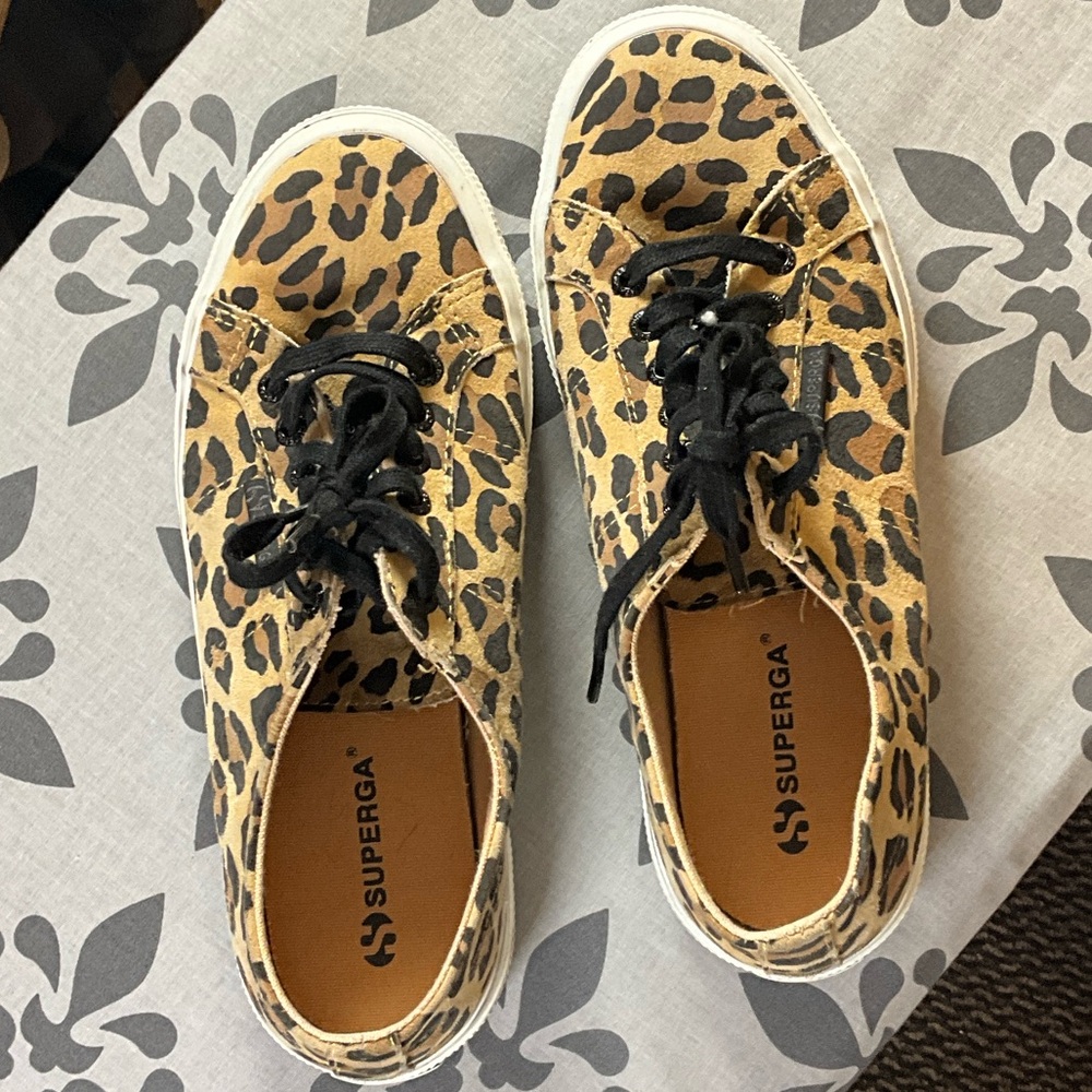 Superga Women's Tan and Black Animal Print Sneakers